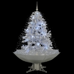 Albero di Natale con Neve e Base a Ombrellone Bianco 140 cm