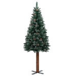 Albero di Natale Sottile con Legno Vero e Neve Verde 150 cm