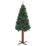 Albero di Natale Sottile con Legno Vero e Pigne Verde 180 cm