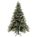 Albero di Natale con Luci e Pigne Verde e Bianco 150cm PVC e PE