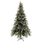 Albero di Natale con Luci e Pigne Verde e Bianco 225cm PVC e PE