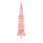 Albero Natale Artificiale Sottile a Metà e Supporto Rosa 240 cm