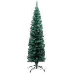 Albero di Natale Sottile Preilluminato con Supporto Verde 150cm