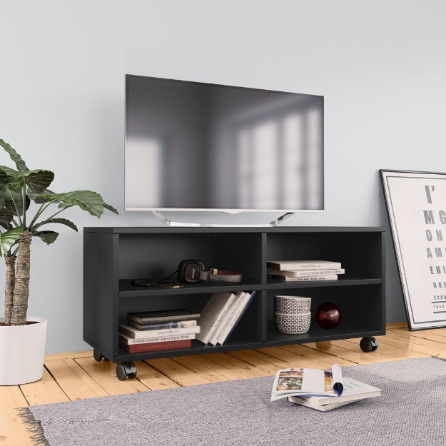 Mobile TV con Ruote Nero 90x35x35 cm in Legno Multistrato