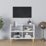 Mobile TV con Gambe in Legno Massello Bianco 69,5x30x50 cm