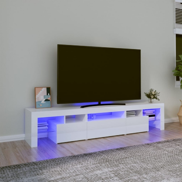 Mobile Porta TV con Luci LED Bianco Lucido 200x36,5x40 cm