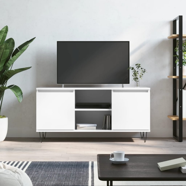 Mobile Porta TV Bianco Lucido 104x35x50 cm in Legno Multistrato