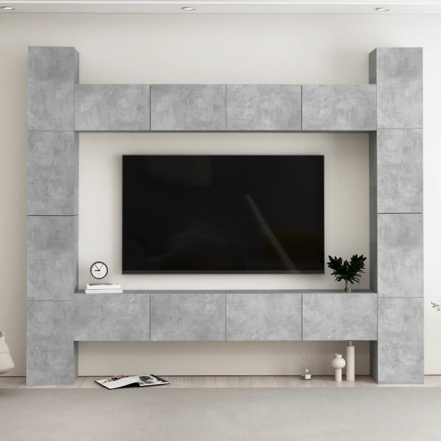 Set Mobili Porta TV 8pz Grigio Cemento in Legno Multistrato