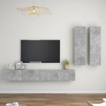 Set Porta TV 4 pz Grigio Cemento in Truciolato