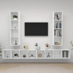 Mobile TV a Parete 4 pz Bianco Lucido in Truciolato