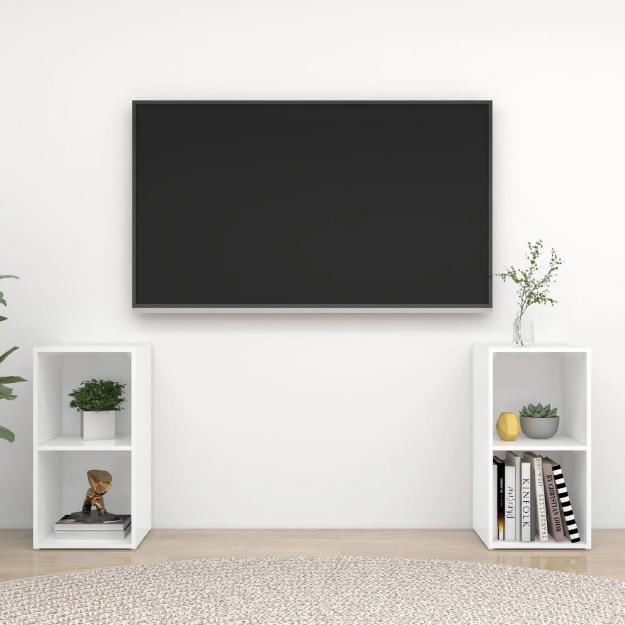 Mobili Porta TV 2 pz Bianco Lucido 72x35x36,5 cm in Truciolato