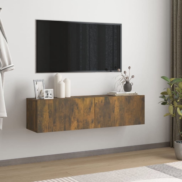 Mobile TV a Parete Rovere Fumo 120x30x30cm Legno Ingegnerizzato