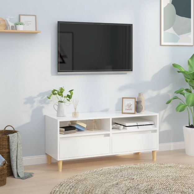 Mobile Porta TV Bianco Lucido 100x34,5x44,5cm Legno Multistrato