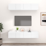 Mobili TV 4 pz Bianco Lucido 80x30x30 cm in Legno Multistrato