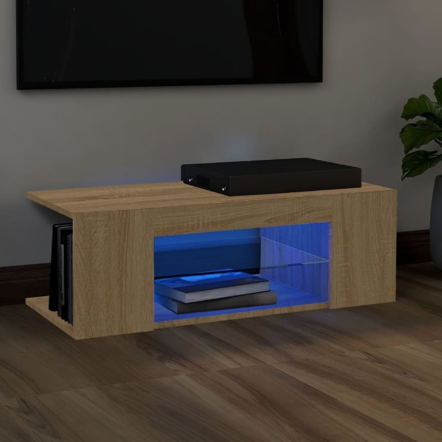 Mobile Porta TV con Luci LED Rovere Sonoma 90x39x30 cm