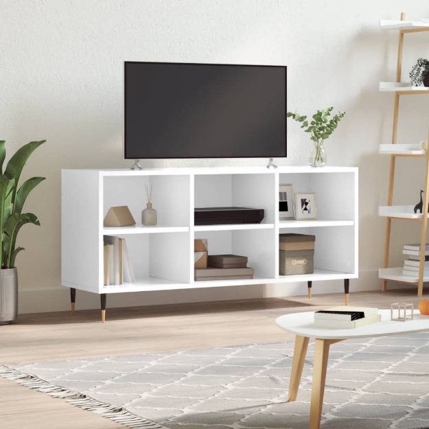 Mobile Porta TV Bianco Lucido 103,5x30x50 cm Legno Multistrato