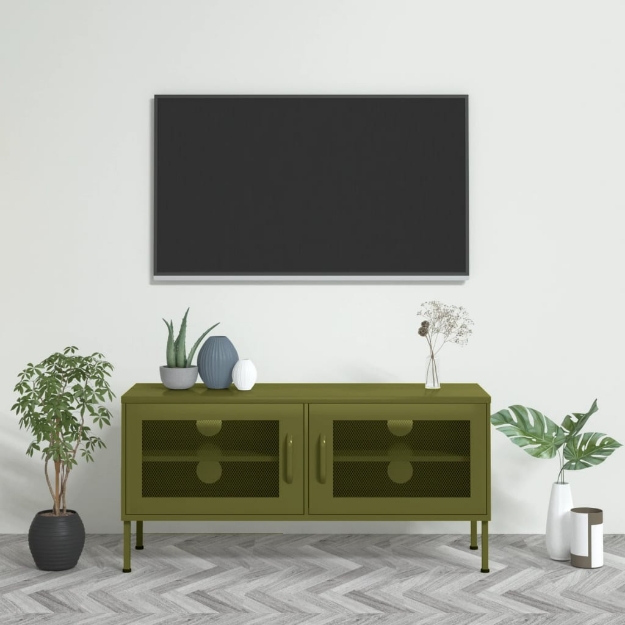 Mobile TV Verde Oliva 105x35x50 cm in Acciaio