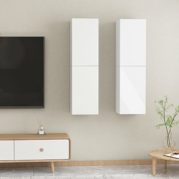 Mobili TV 2pz Bianco Lucido 30,5x30x110 cm Legno Multistrato