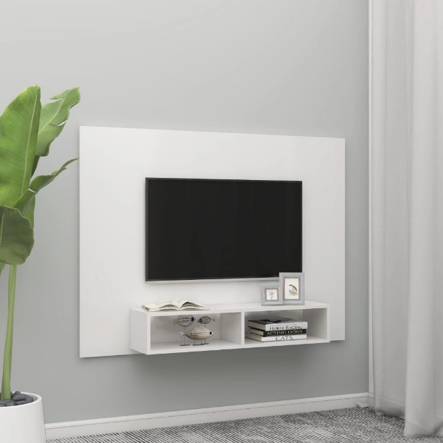 Mobile TV a Muro Bianco Lucido 135x23,5x90 cm in Truciolato