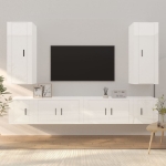Set di Mobili Porta TV 6 pz Bianco Lucido in Legno Multistrato