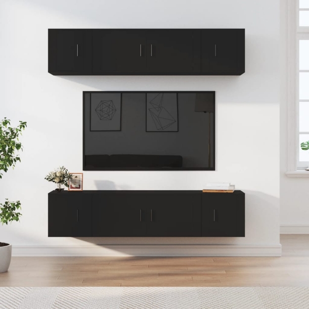 Set Mobili Porta TV 6 pz Nero in Legno Multistrato