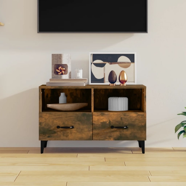 Mobile Porta TV Rovere Fumo 80x36x50 cm in Legno Multistrato