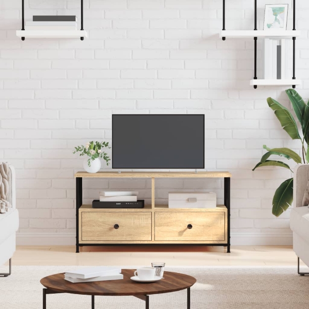 Mobile TV Rovere Sonoma 90x33x45 cm Legno Multistrato e Ferro
