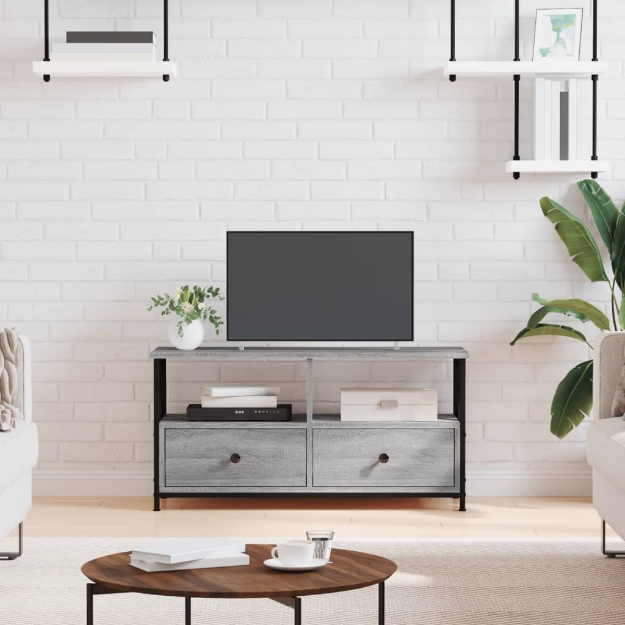 Mobile TV Grigio Sonoma 90x33x45 cm Legno Multistrato e Ferro
