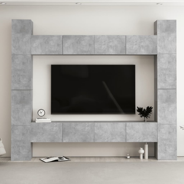 Set Porta TV 8 pz Grigio Cemento in Truciolato