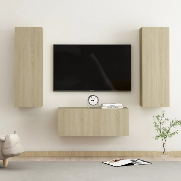 Set Porta TV 3 pz Rovere Sonoma in Truciolato