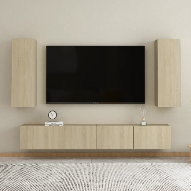 Set Porta TV 4 pz Rovere Sonoma in Truciolato