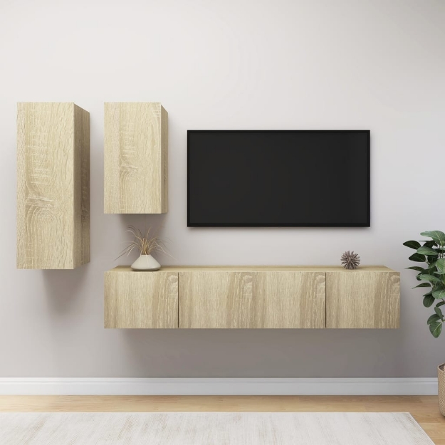 Set Porta TV 4 pz Rovere Sonoma in Truciolato