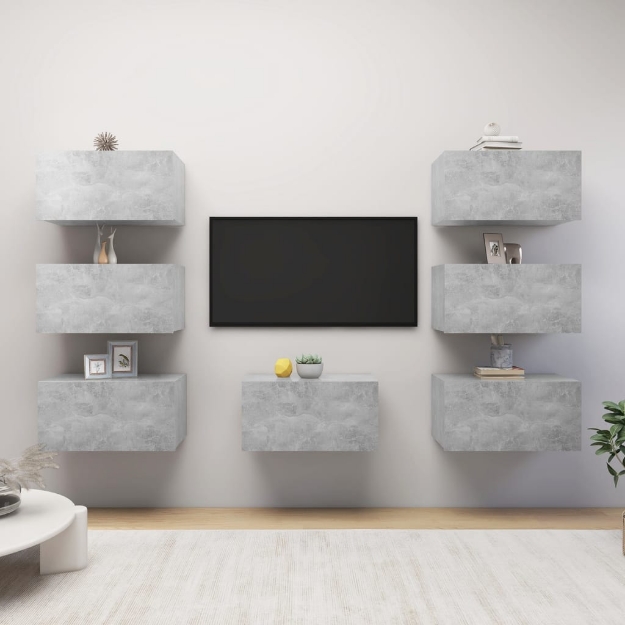 Mobili TV 7 pz Grigio Cemento 30,5x30x60 cm in Truciolato