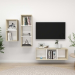 Set Porta TV 3 pz Bianco e Rovere Sonoma in Truciolato