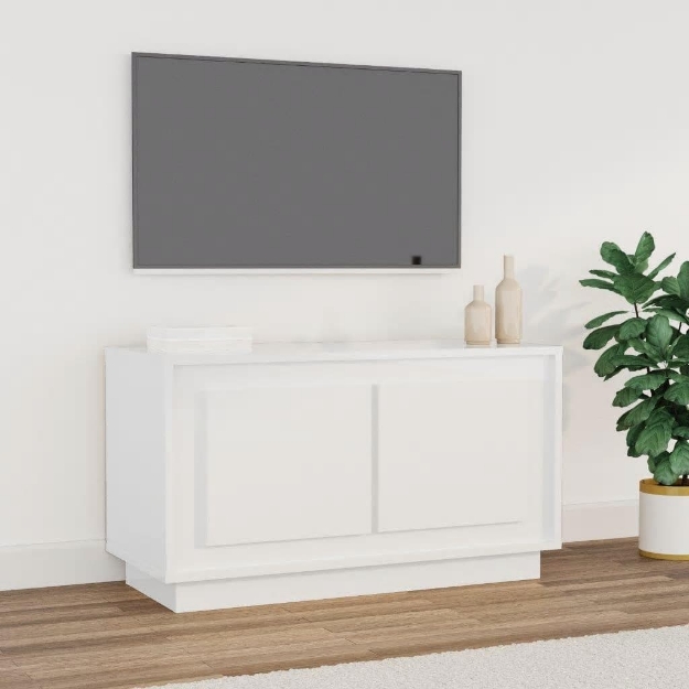 Mobile Porta TV Bianco Lucido 80x35x45 cm in Legno Multistrato