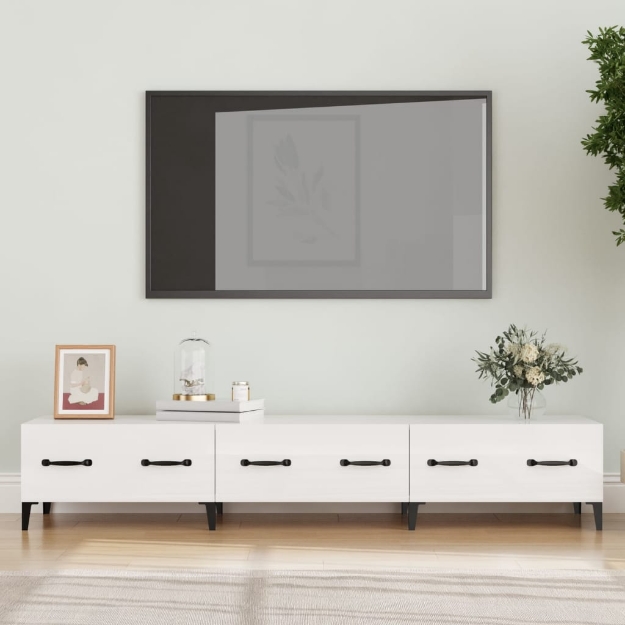 Mobile Porta TV Bianco Lucido 150x34,5x30 cm Legno Multistrato