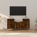 Set Mobili Porta TV 3 pz Rovere Fumo in Legno Multistrato