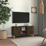 Mobile TV con Gambe in Legno Massello Rovere Fumo 103,5x35x50cm