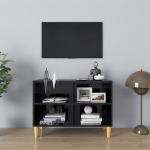 Mobile TV con Gambe Legno Massello Nero Lucido 69,5x30x50 cm