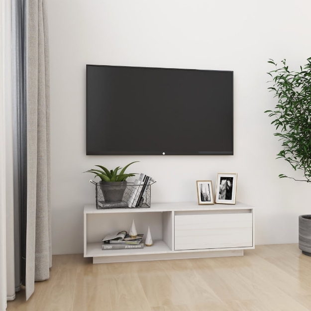 Mobile Porta TV Bianco 110x30x33,5 cm in Legno Massello di Pino