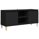 Comodino con Gambe in Legno Massello Nero 103,5x30x50 cm