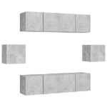 Set Porta TV 6 pz Grigio Cemento in Truciolato