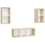 Set Porta TV 3 pz Bianco e Rovere Sonoma in Truciolato