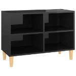 Mobile TV con Gambe Legno Massello Nero Lucido 69,5x30x50 cm