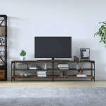 Mobile TV Rovere Fumo 200x30x50 cm Legno Multistrato e Metallo