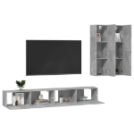 Set Porta TV 4 pz Grigio Cemento in Truciolato