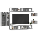 Set Porta TV 8 pz Grigio Cemento in Truciolato