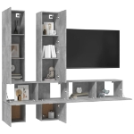 Set Porta TV 6 pz Grigio Cemento in Truciolato