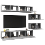 Set Porta TV 6 pz Grigio Cemento in Truciolato