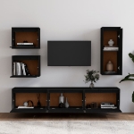 Mobili Porta TV 6 pz Neri in Legno Massello di Pino